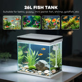 PawHut 26L Glass Fish Tank With Filter System, LED Lights, Water Pump, White