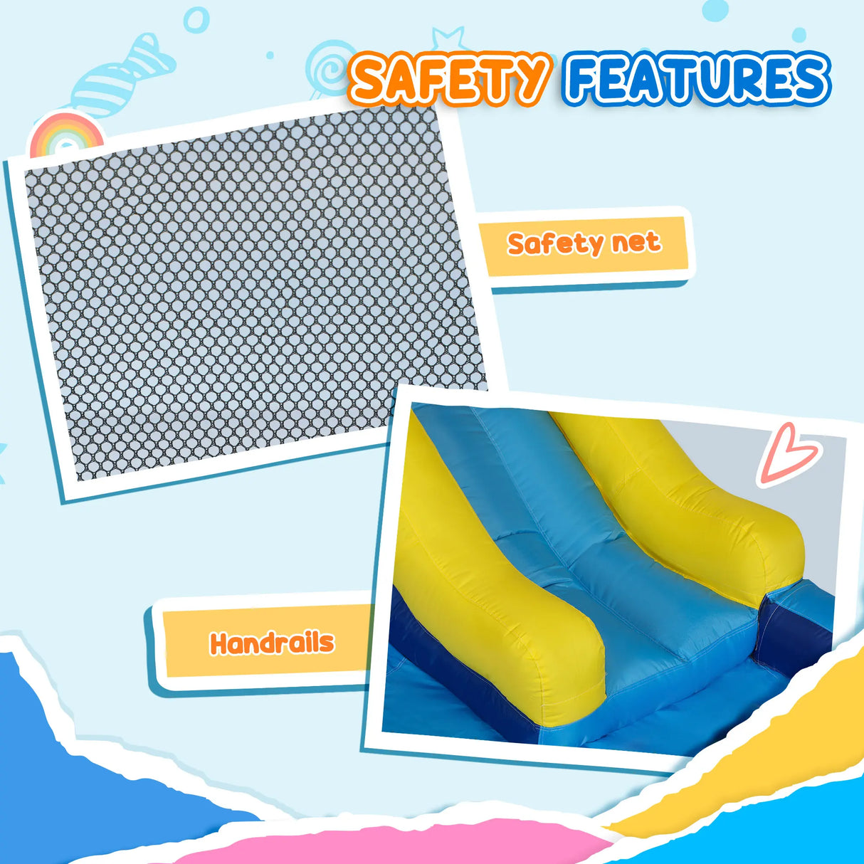 AIYAPLAY 5 in 1 Bouncy Castle for Children with 550W Blower, Water Slide, Splash Pool, Jumping Area, Climbing Wall, Cannon