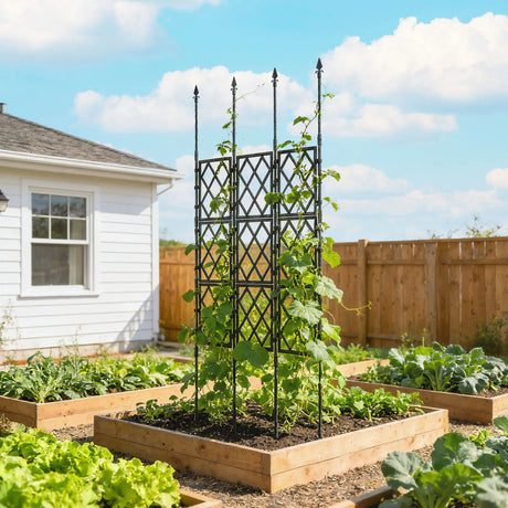 Outsunny Foldable Garden Trellis, Lattice Climbing Support Trellis for Garden, DIY Assembly, 85 x 197 cm, Black