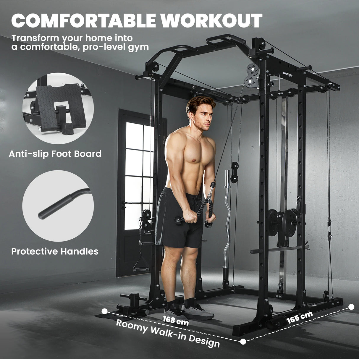 SPORTNOW Cable Crossover Machine, with Lat-Pull Down System