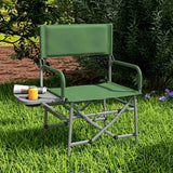 Outsunny Folding Directors Camping Chair, with Side Table - Green