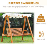 Outsunny 2 Seater Garden Swing Seat with Canopy, Wooden Swing Chair, Outdoor Hammock Bench for Balcony Patio Porch, Cream White