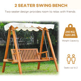 Outsunny 2 Seater Garden Swing Seat with Canopy, Wooden Swing Chair, Outdoor Hammock Bench for Balcony Patio Porch, Cream White