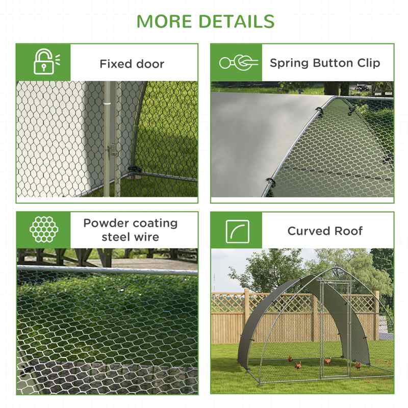 PawHut Galvanised Outdoor Chicken Coop, with Cover, for 8-12 Chickens, Hens, Ducks, Rabbits, 3 x 3.8 x 2.2m - Silver Tone