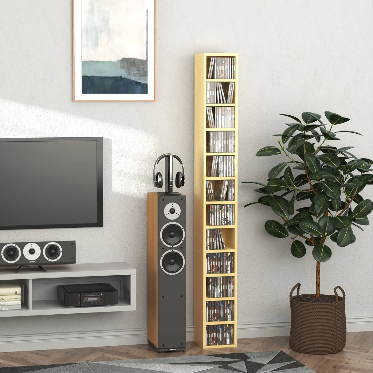 HOMCOM 204 CD Tall Narrow Media Storage Tower - Oak Tone