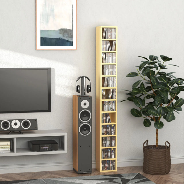 HOMCOM 204 CD Tall Narrow Media Storage Tower - Oak Tone