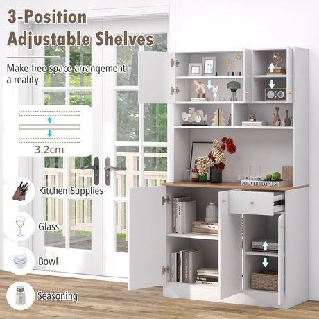 180 cm Tall Pantry Cabinet with Outlets USB Ports-White