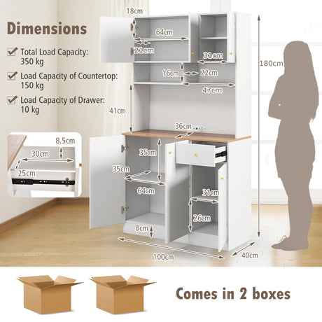 180 cm Tall Pantry Cabinet with Outlets USB Ports-White