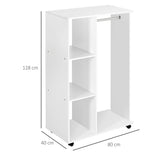 HOMCOM Open Wardrobe on Wheels, Bedroom Wardrobe with Clothes Hanging Rail, 3 Storage Shelves, Mobile Garment Rack for Cloakroom, Hallway, White