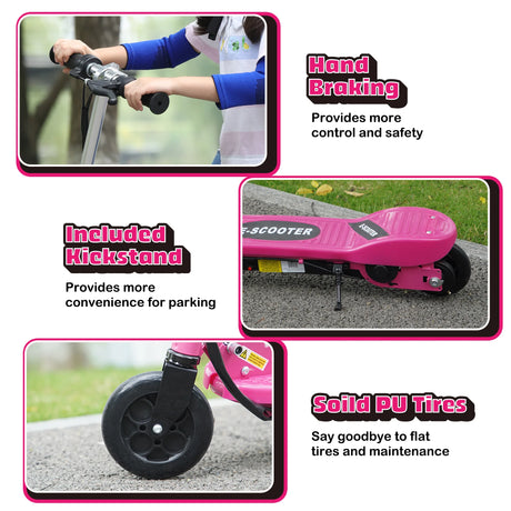 HOMCOM Foldable Electric Kids Scooter, Ride-on for Ages 7-14 Years, Pink