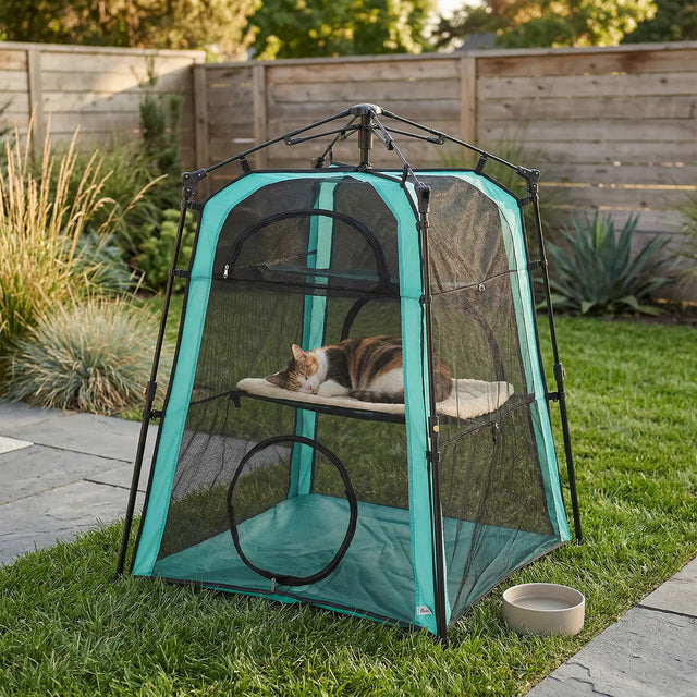 PawHut Cat Tent, 3-Tier Portable Pet Tent for Indoor Outdoor, Cat House with Multi-Door, Carry Bag, Breathable Mesh