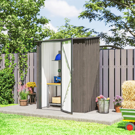 Outsunny 5x3 Garden Shed with Sloped Roof, Lockable Door for Tools and Equipment Storage, Light Grey