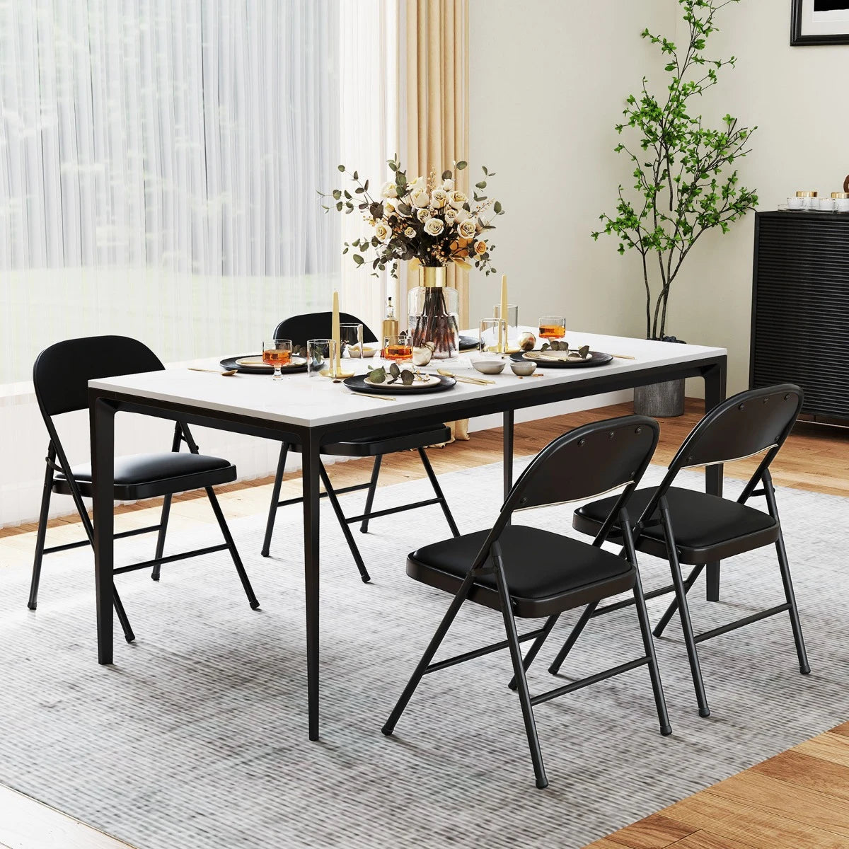Folding Chairs Padded Party Chairs with Metal Frame-Black