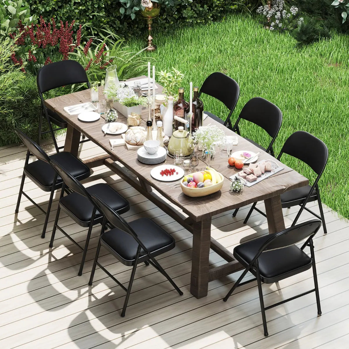 Folding Chairs Padded Party Chairs with Metal Frame-Black