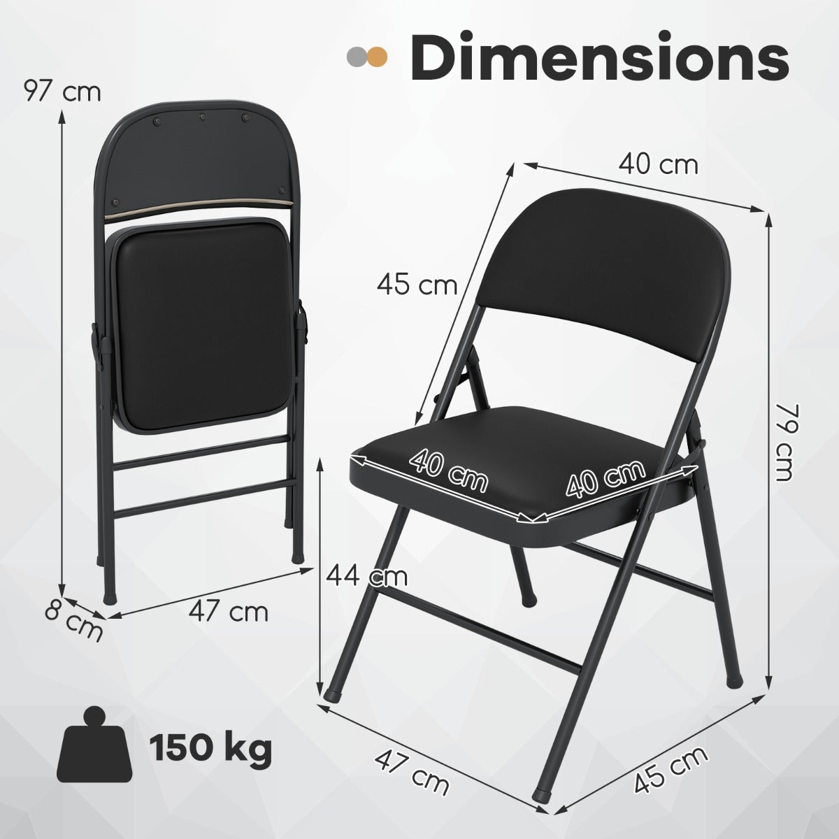 Folding Chairs Padded Party Chairs with Metal Frame-Black
