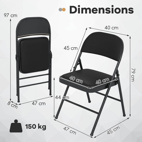 Folding Chairs Padded Party Chairs with Metal Frame-Black