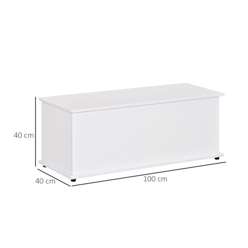 HOMCOM 113L Storage Chest, Storage Box with Flip-Top Lid and 2 Safety Hinges, Storage Trunk for Living Room, Entryway, 100 x 40 x 40 cm, White