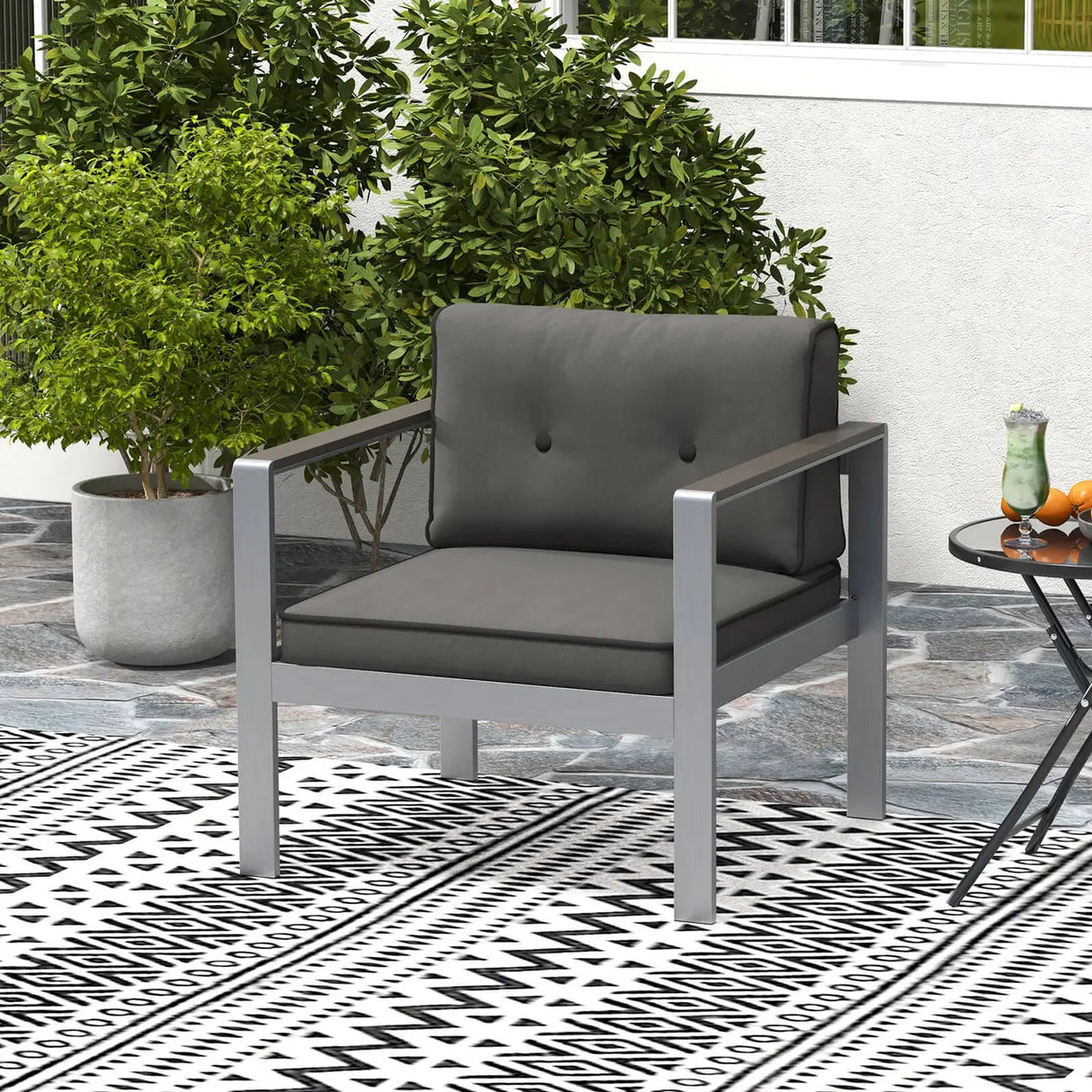 Contemporary Sofa Chair with WPC Armrests and Back Cushions