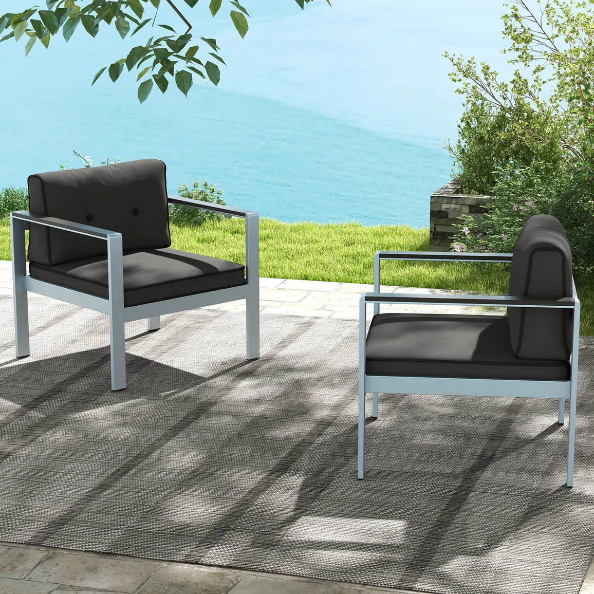 Contemporary Sofa Chair with WPC Armrests and Back Cushions