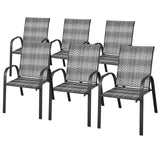 Set of 6 Outdoor PE Wicker Stackable Chairs  for Garden & Yard & Deck & Lawn
