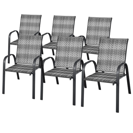 Set of 6 Outdoor PE Wicker Stackable Chairs  for Garden & Yard & Deck & Lawn