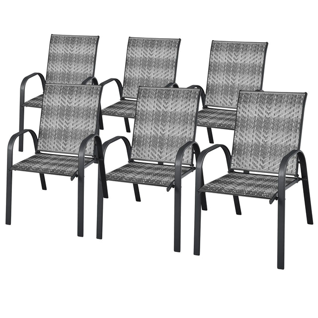 Set of 6 Outdoor PE Wicker Stackable Chairs  for Garden & Yard & Deck & Lawn