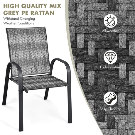Set of 6 Outdoor PE Wicker Stackable Chairs  for Garden & Yard & Deck & Lawn