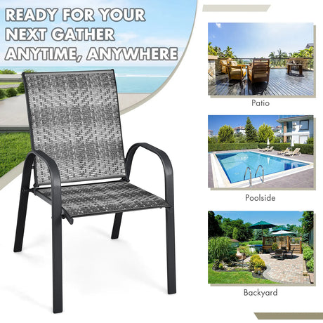 Set of 6 Outdoor PE Wicker Stackable Chairs  for Garden & Yard & Deck & Lawn