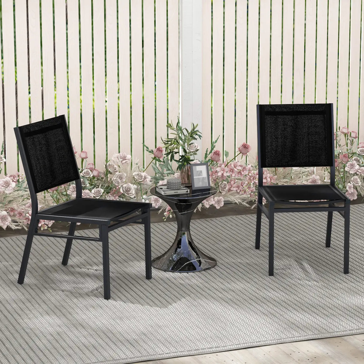 Outdoor Dining Chairs with Breathable Seat and Backrest for Backyard Porch Poolside-1 Piece