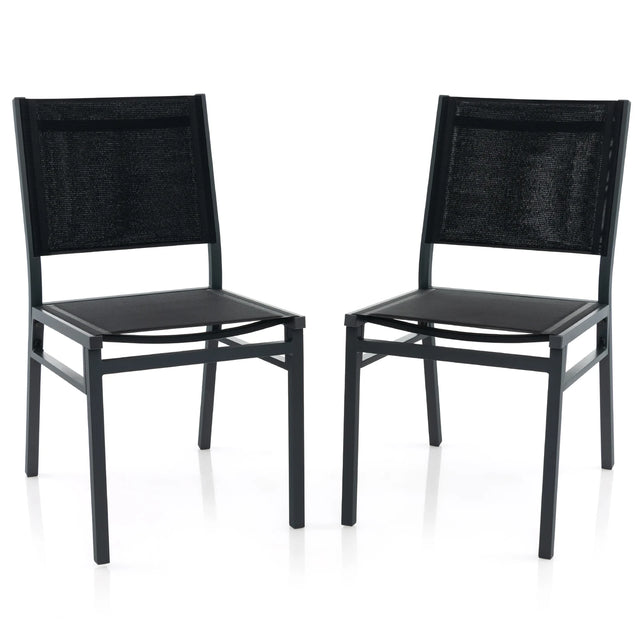 Outdoor Dining Chairs with Breathable Seat and Backrest for Backyard Porch Poolside-Set of 2