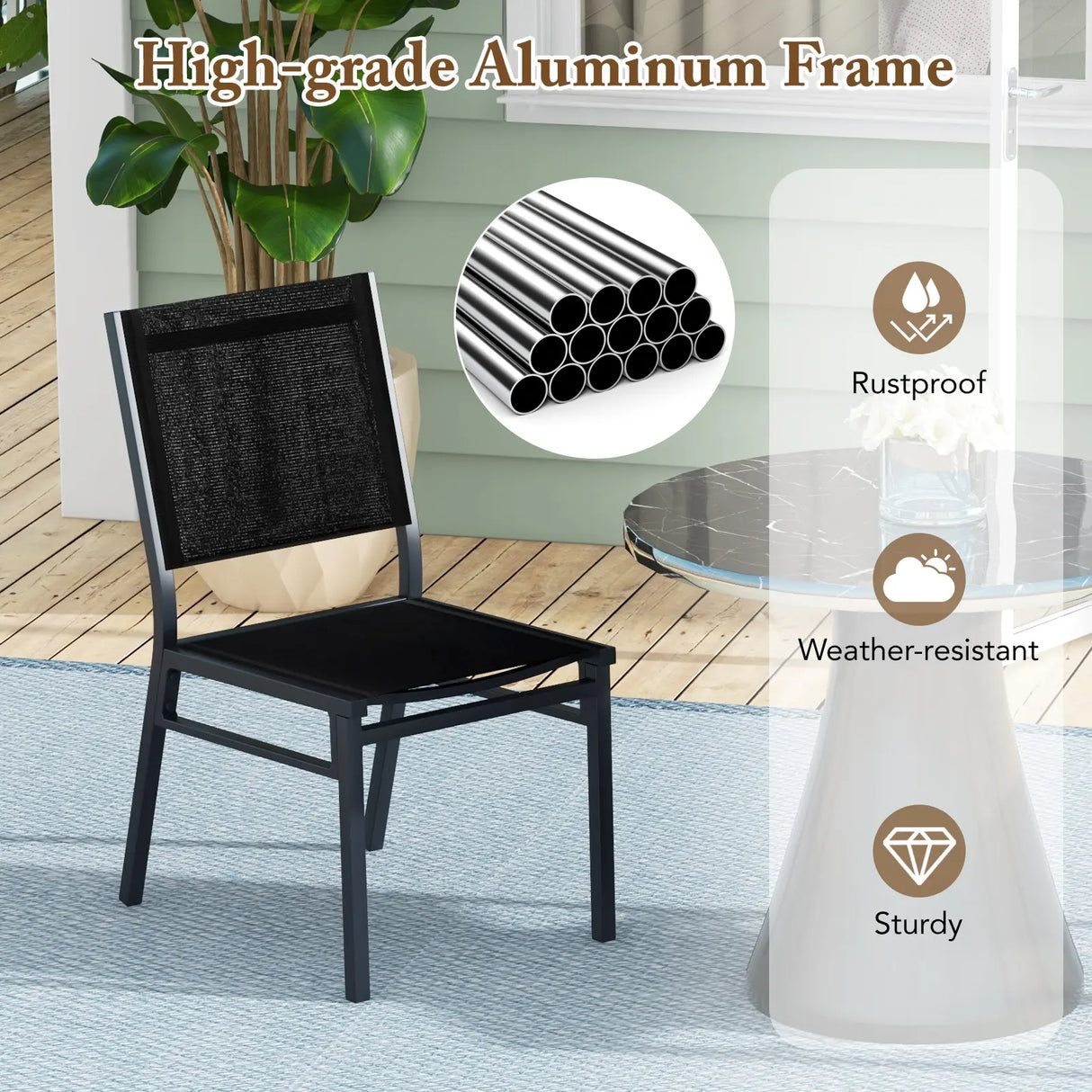 Outdoor Dining Chairs with Breathable Seat and Backrest for Backyard Porch Poolside-Set of 2