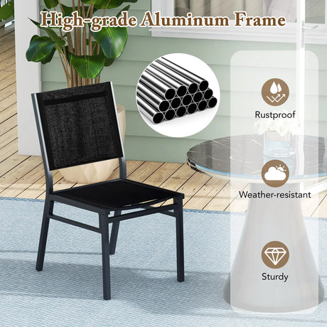 Outdoor Dining Chairs with Breathable Seat and Backrest for Backyard Porch Poolside-Set of 2