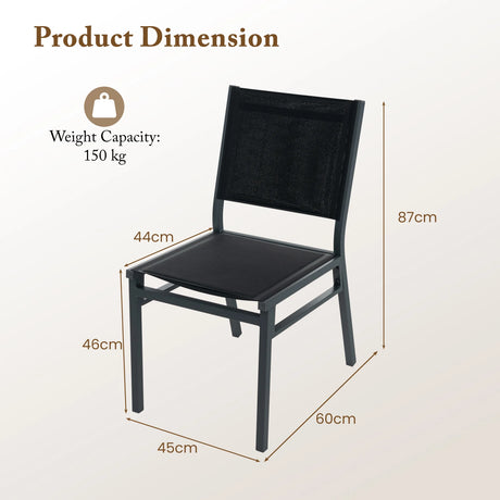 Outdoor Dining Chairs with Breathable Seat and Backrest for Backyard Porch Poolside-Set of 2