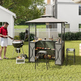 3-Piece Patio Bar Set with Metal Storage Shelves and Glass Holders-Grey