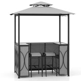 3-Piece Patio Bar Set with Metal Storage Shelves and Glass Holders-Grey