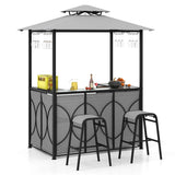 3-Piece Patio Bar Set with Metal Storage Shelves and Glass Holders-Grey