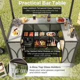 3-Piece Patio Bar Set with Metal Storage Shelves and Glass Holders-Grey