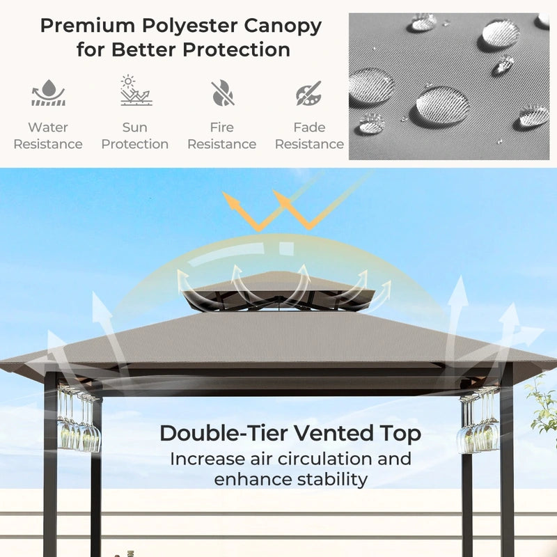 3-Piece Patio Bar Set with Metal Storage Shelves and Glass Holders-Grey