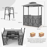 3-Piece Patio Bar Set with Metal Storage Shelves and Glass Holders-Grey