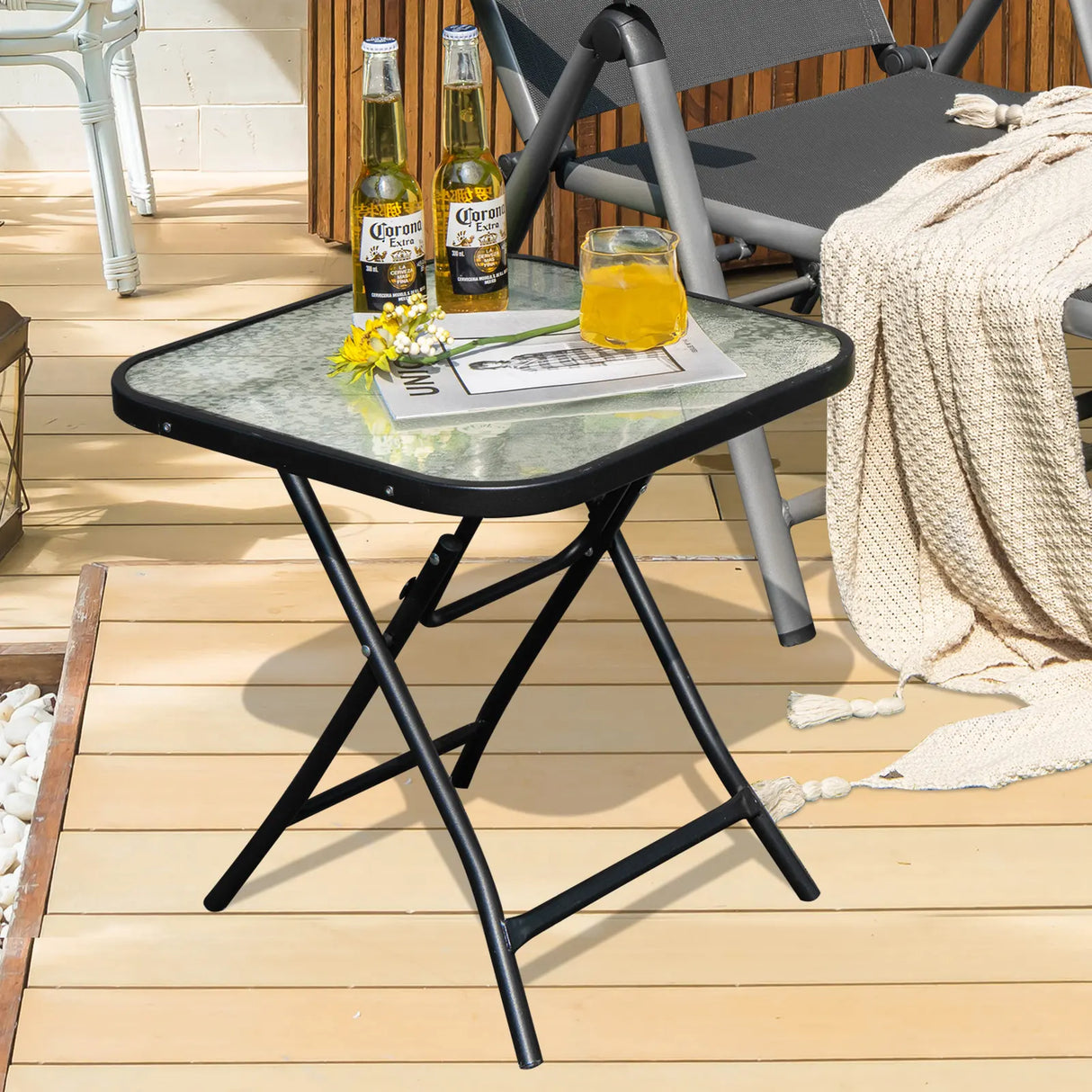 Folding Coffee Table with Tempered Glass Tabletop