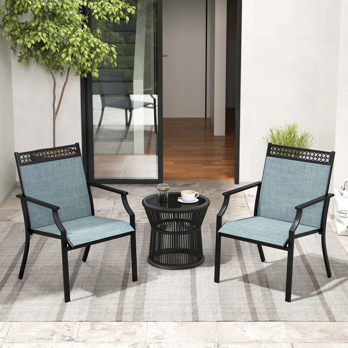 Patio Chairs Set of 2 with All Weather Breathable Fabric-Blue