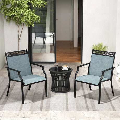 Patio Chairs Set of 2 with All Weather Breathable Fabric-Blue