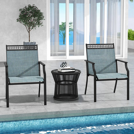 Patio Chairs Set of 2 with All Weather Breathable Fabric-Blue