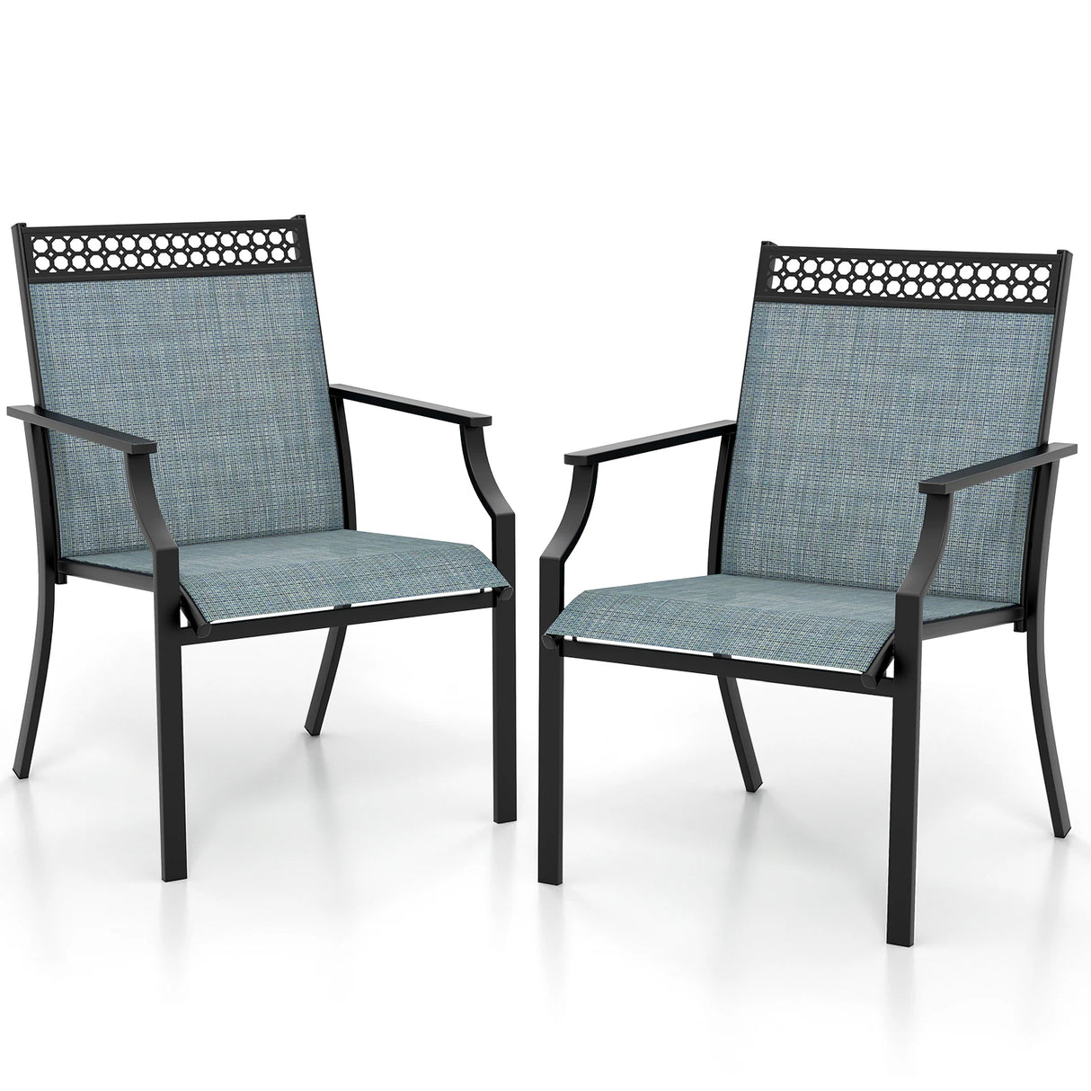 Patio Chairs Set of 2 with All Weather Breathable Fabric-Blue