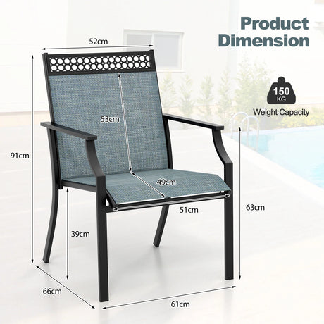 Patio Chairs Set of 2 with All Weather Breathable Fabric-Blue