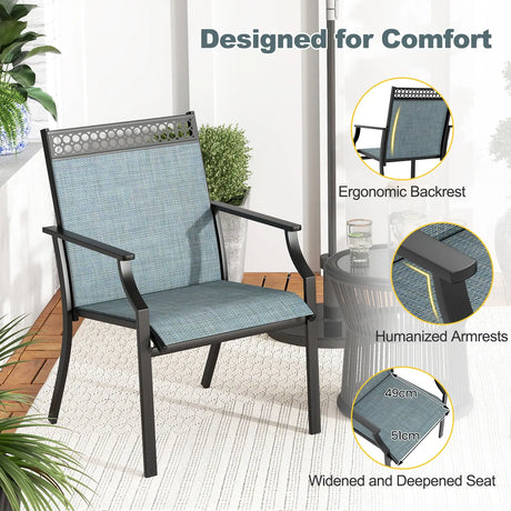 Patio Chairs Set of 2 with All Weather Breathable Fabric-Blue