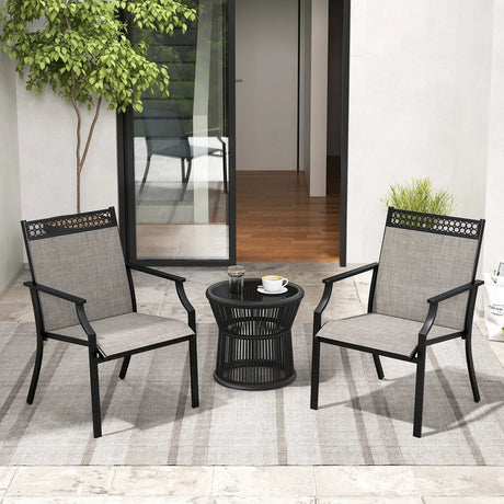 Patio Chairs Set of 2 with All Weather Breathable Fabric-Brown