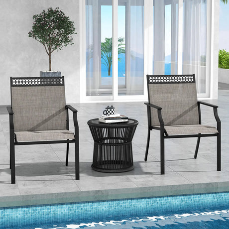 Patio Chairs Set of 2 with All Weather Breathable Fabric-Brown