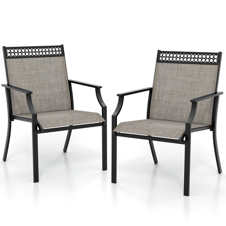 Patio Chairs Set of 2 with All Weather Breathable Fabric-Brown