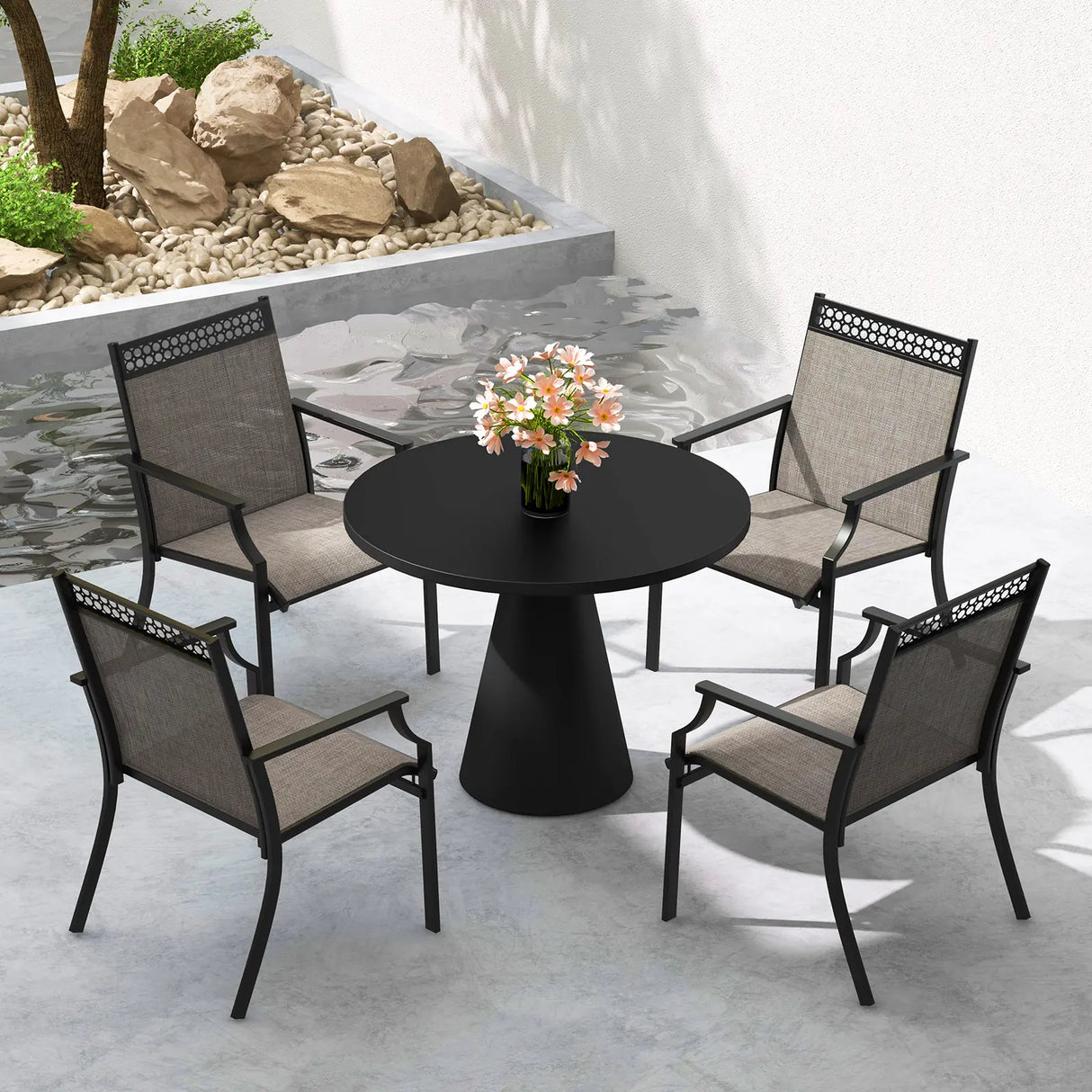 Patio Chairs Set of 2 with All Weather Breathable Fabric-Brown